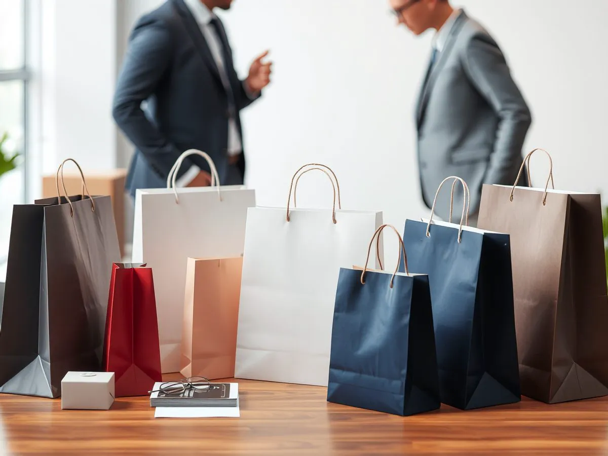 多种规格手提纸袋样品展示，适合门店和礼品定制